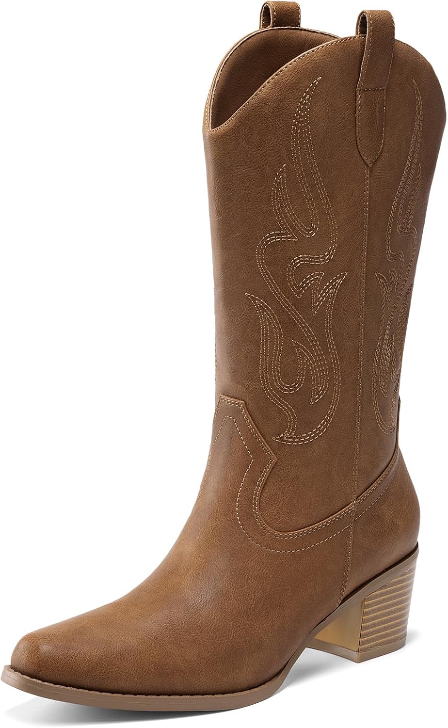 DREAM PAIRS Women's Square Toe Cowboy Mid Calf Western Boots