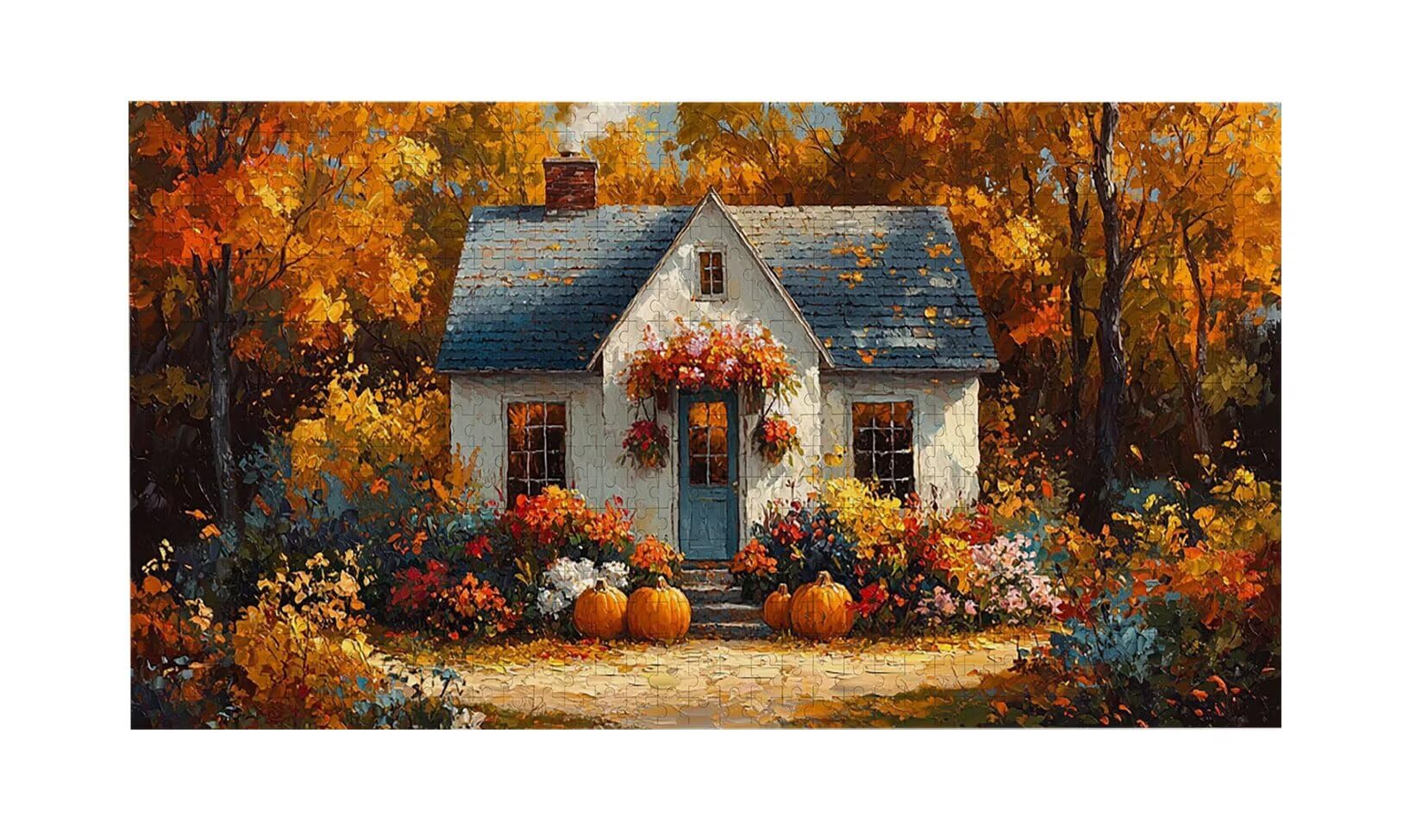 Puzzle dla dorosłych 1692 elementy, Jesienny domek puzzle, trudny, wyzwanie, puzzle idealnie pasują, napis na plecach, bez pudru, prezent dla seniorów (179x31cm) v-803