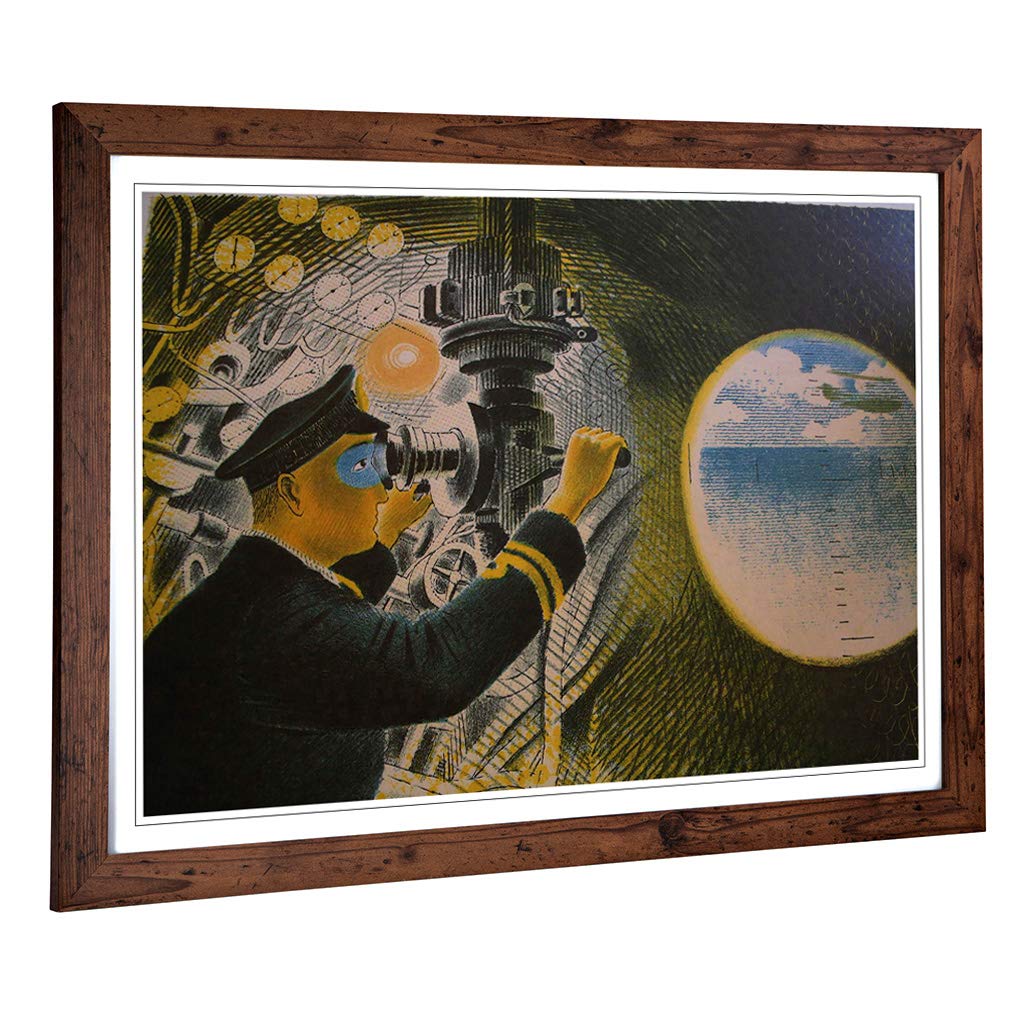 Big Box Art Framed Print of Eric Ravilious Submarine Lithographs Design | Wall Art Picture | Home Decor for Kitchen, Living Room, Bedroom, Hallway, Walnut, A2 / 24.5x18 Inch / 62x45cm