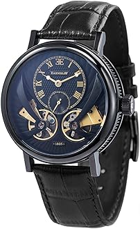 Thomas Earnshaw Mens 43mm Beaufort Anatolia Double Barrel Automatic Watch with Open Heart Dial and Genuine Leather Strap ES-8059