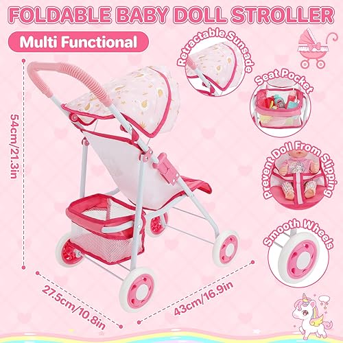 Miniatura 3 de deAO Juego de cochecito de muñeca de bebé con muñecas de bebé de 12 pulgadas, juego de 17 piezas de accesorios para muñecas de bebé con tapete de