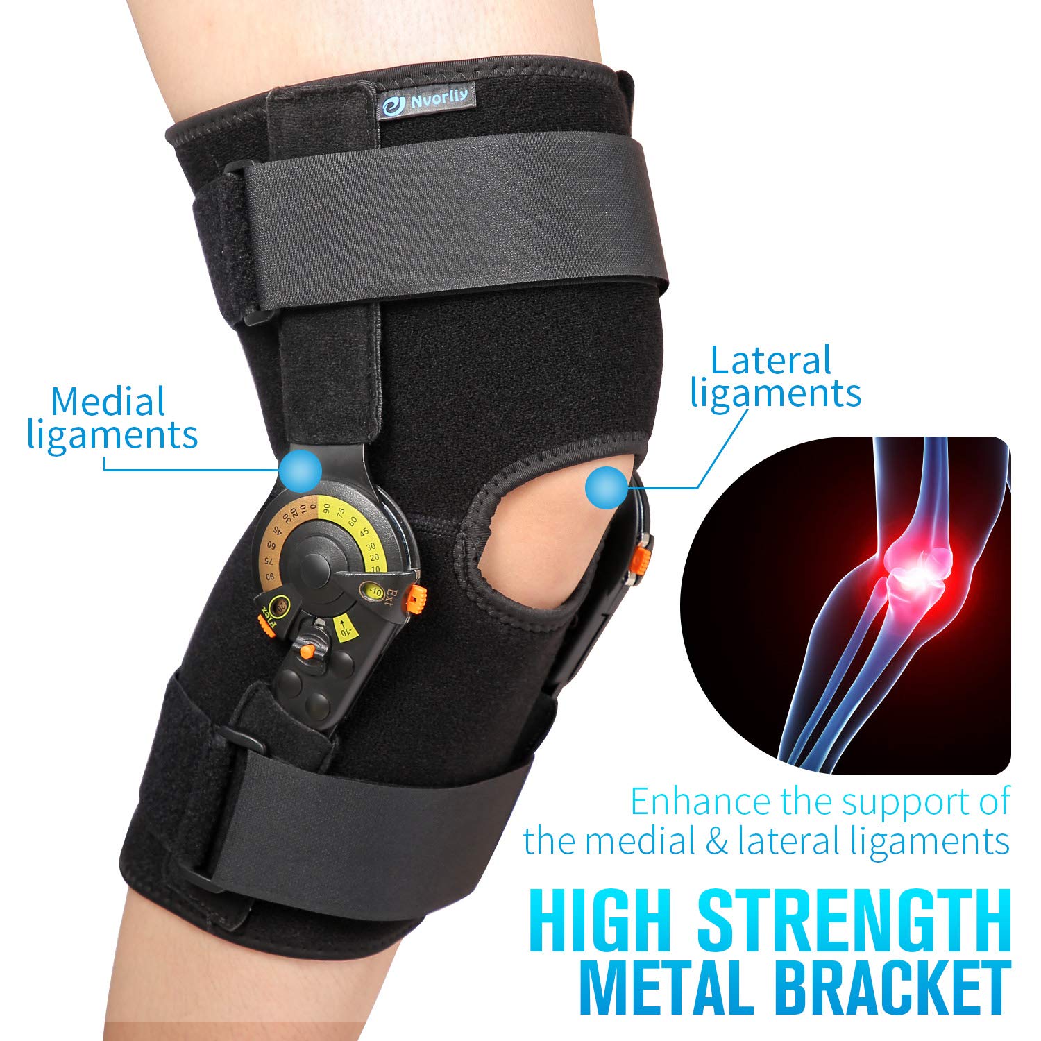 Nvorliy Hinged ROM Knee Brace Adjustable Knee Immobilizer Support for