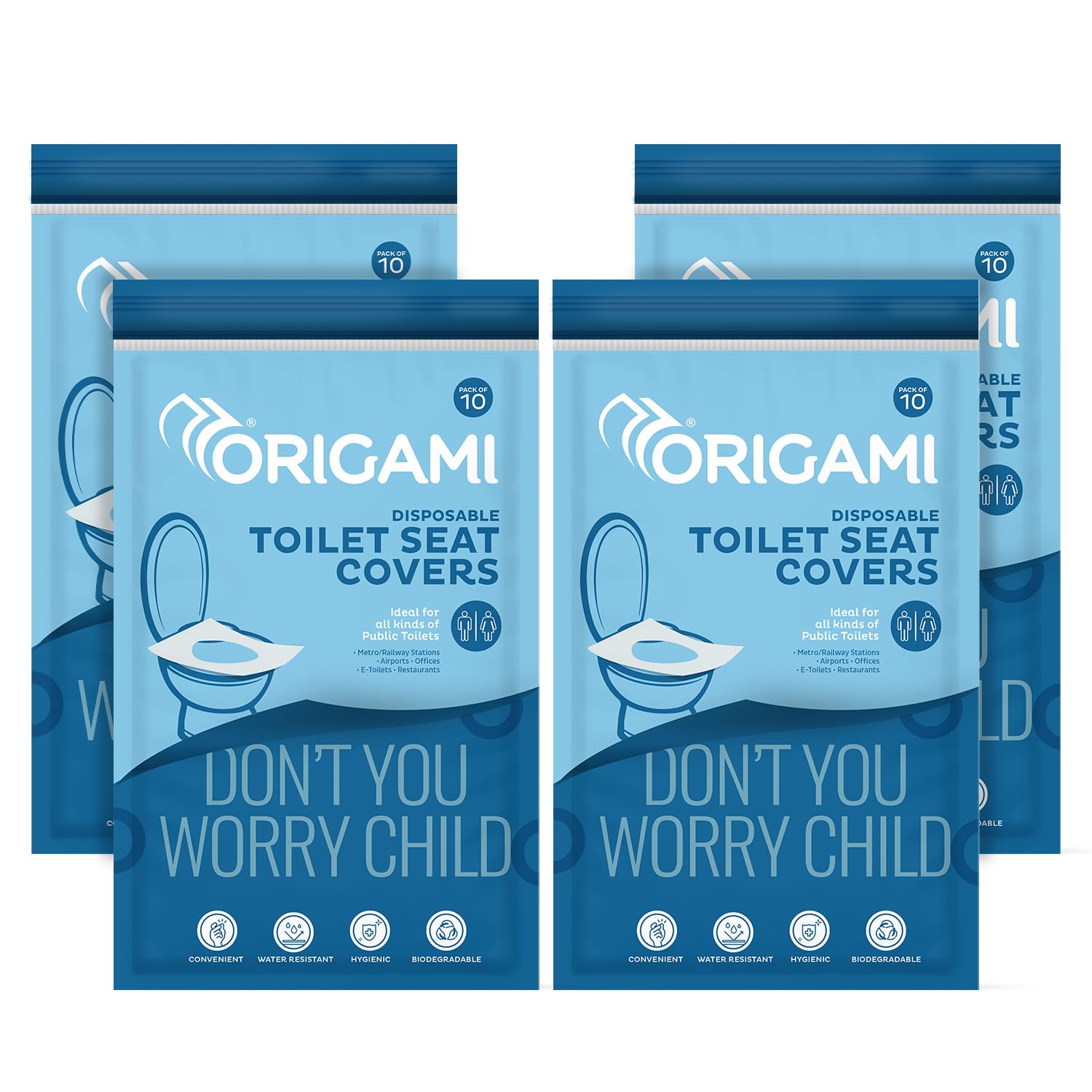 Origami Disposable Toilet Seat Covers Pack of 4 (Total 40 Sheets) | Water Resistant & Biodegradable | Hygienic Protection with No Direct Contact with Unsanitary Seats | Easy to Dispose & Eco-Friendly