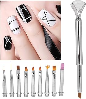 Conjunto de pincéis para arte de unhas, escova de unha com 10 cabeças de substituição, pintura de unhas, conjunto de pincéis de nylon para unhas com pontilhas, kit de pincéis para arte de unhas em casa ou no salão de unhas (prata)