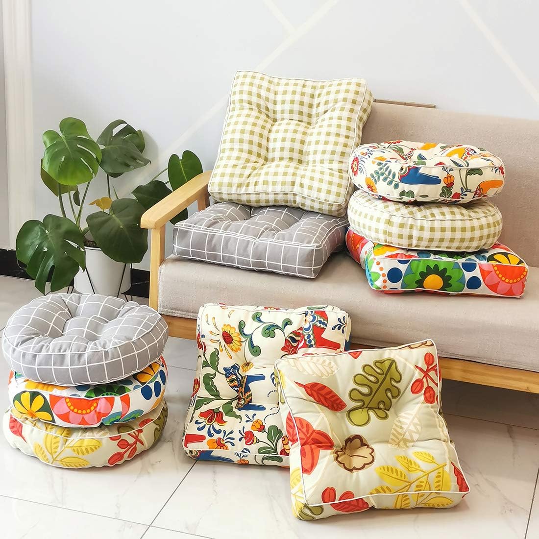 vctops 1PC Indoor Outdoor Bohemian Round Chair Cushion Seat Pad Floor Cushion Pillow (Flower Grass 2, 18"X18")