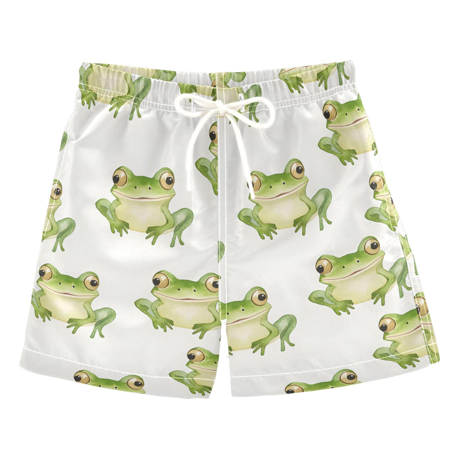 senya Frog Watercolor White Boys Swim Trunks Toddler Shorts Swimwear Boardshorts