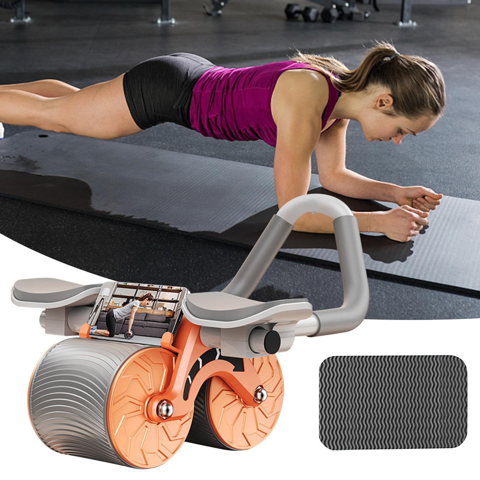 Rueda de ejercicio abdominal de rebote automático, rueda abdominal de | doble rueda, rueda de entrenamiento abdominal para gimnasio, ejercitador abdominal doméstico con alfombrilla de rodilla