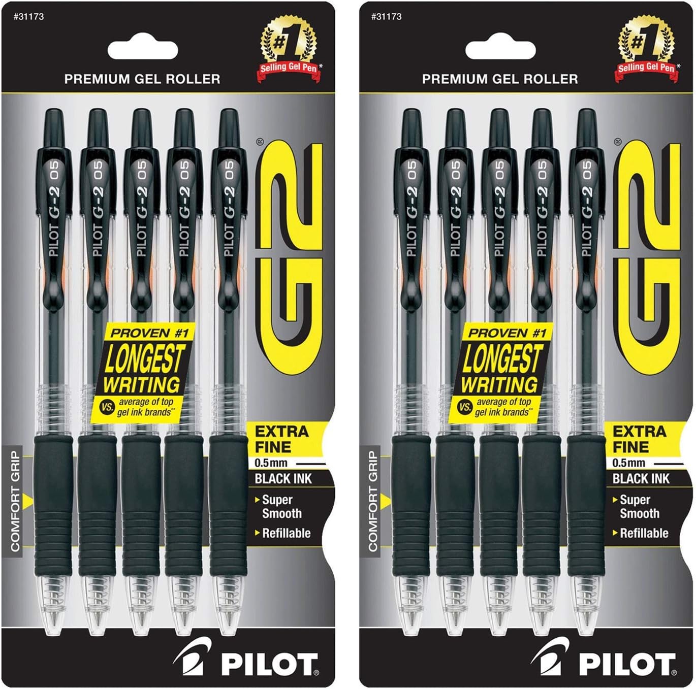 Pilot G2 Retractable Premium Gel Ink Roller Ball Pens Extra Fine Point (Black, 10-Pack)