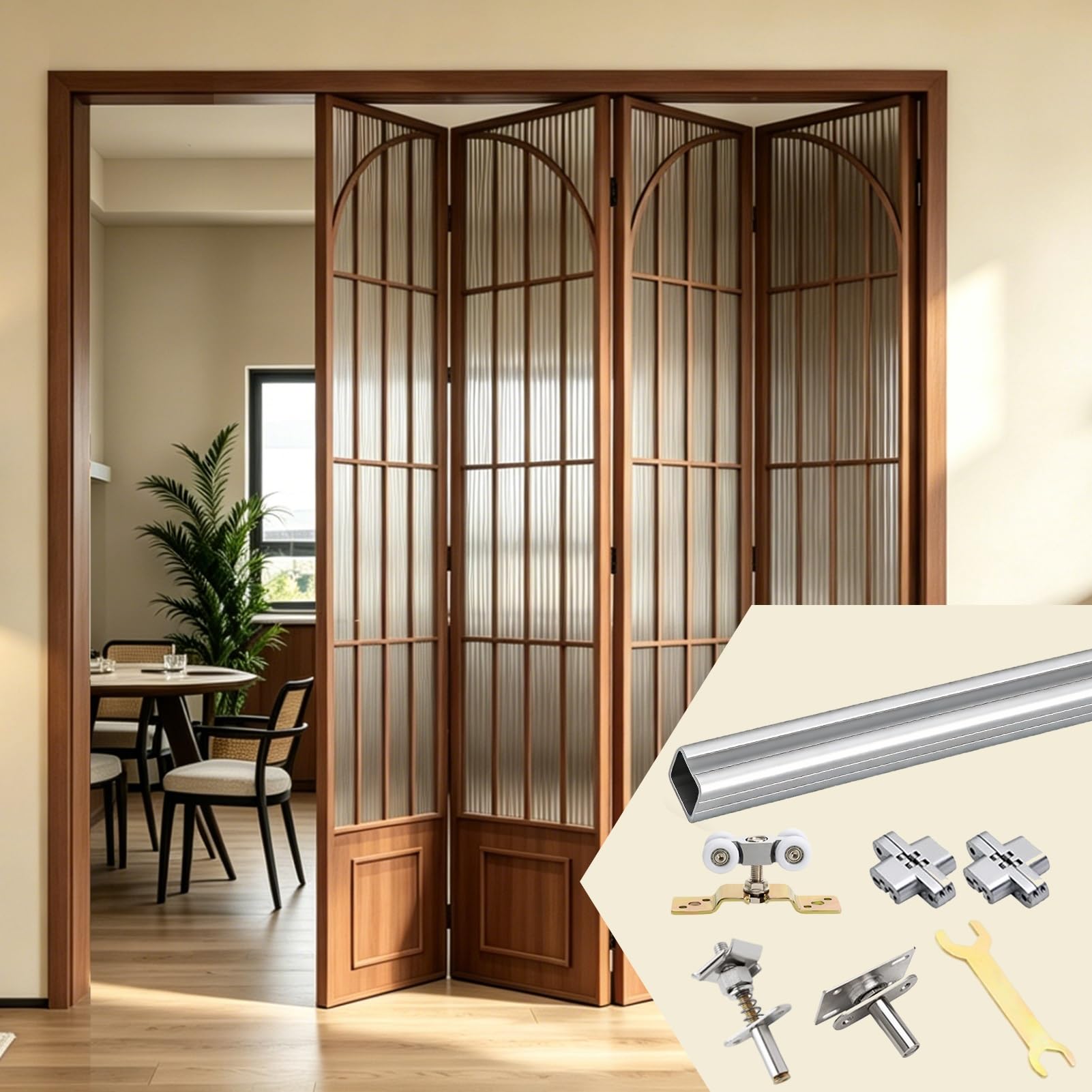 Sliding Bi-Fold Door Track Hardware for Room Divider, Quietly Folding Door Track System with Single-Side Opening, 3 6 9 13 ft Bifold Door Rail(4 doors,400cm/157.5in)