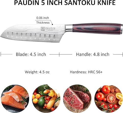 Miniatura 2 de PAUDIN Santoku - Cuchillo de chef de 5 pulgadas, cuchillo de cocina ultra afilado, cuchillo de chef japonés con funda, acero inoxidable de alto