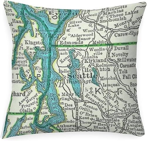 Miniatura 1 de Seattle Map - Fundas de almohada impermeables para exteriores, 16 x 16 pulgadas, diseño de mapa de viaje, retro, impermeable, decorativa, para