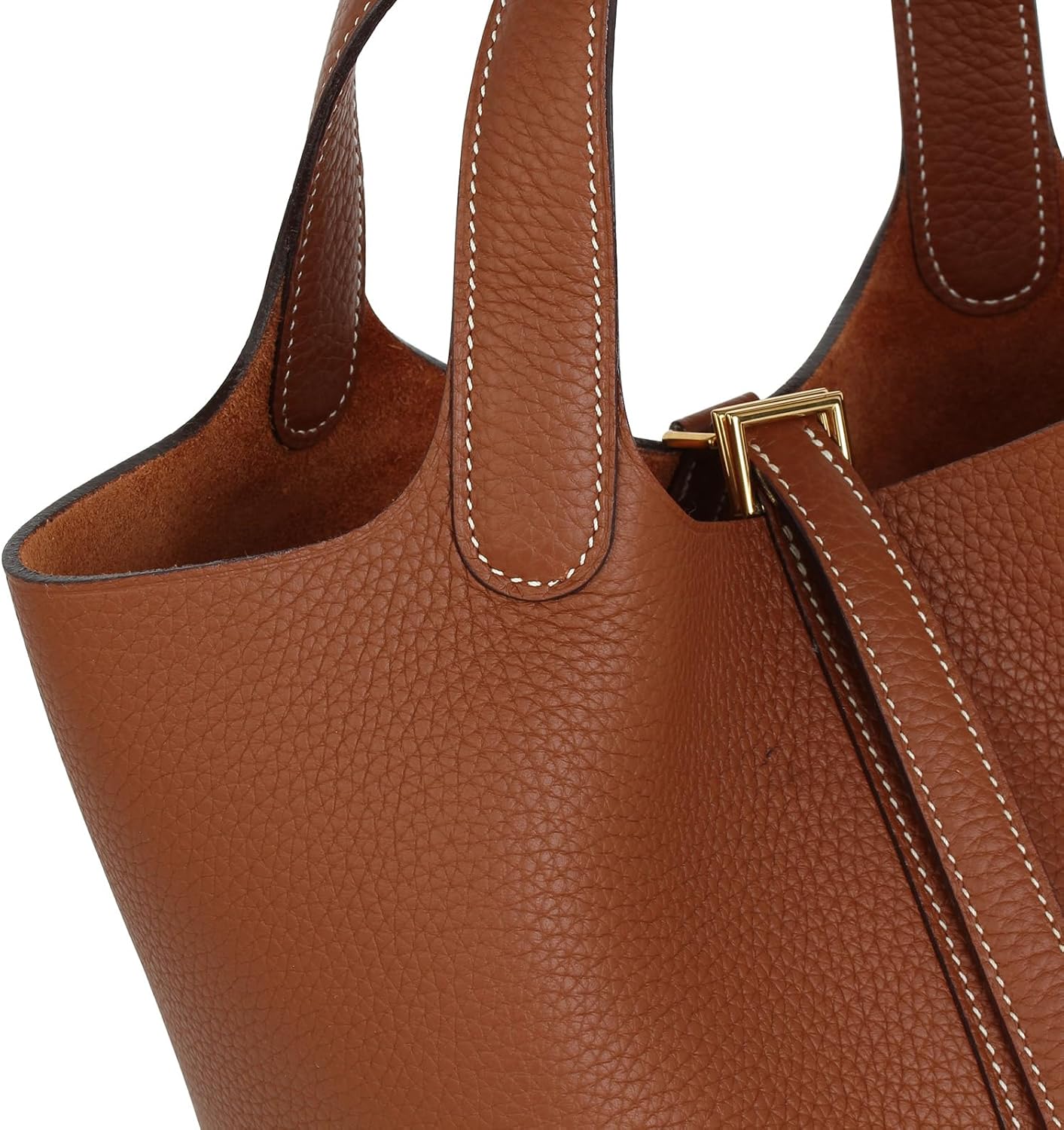 Genuine Leather Bucket Bag for Women Handheld tote bag with metal clasp, bohemian-style market tote bag - Image 7