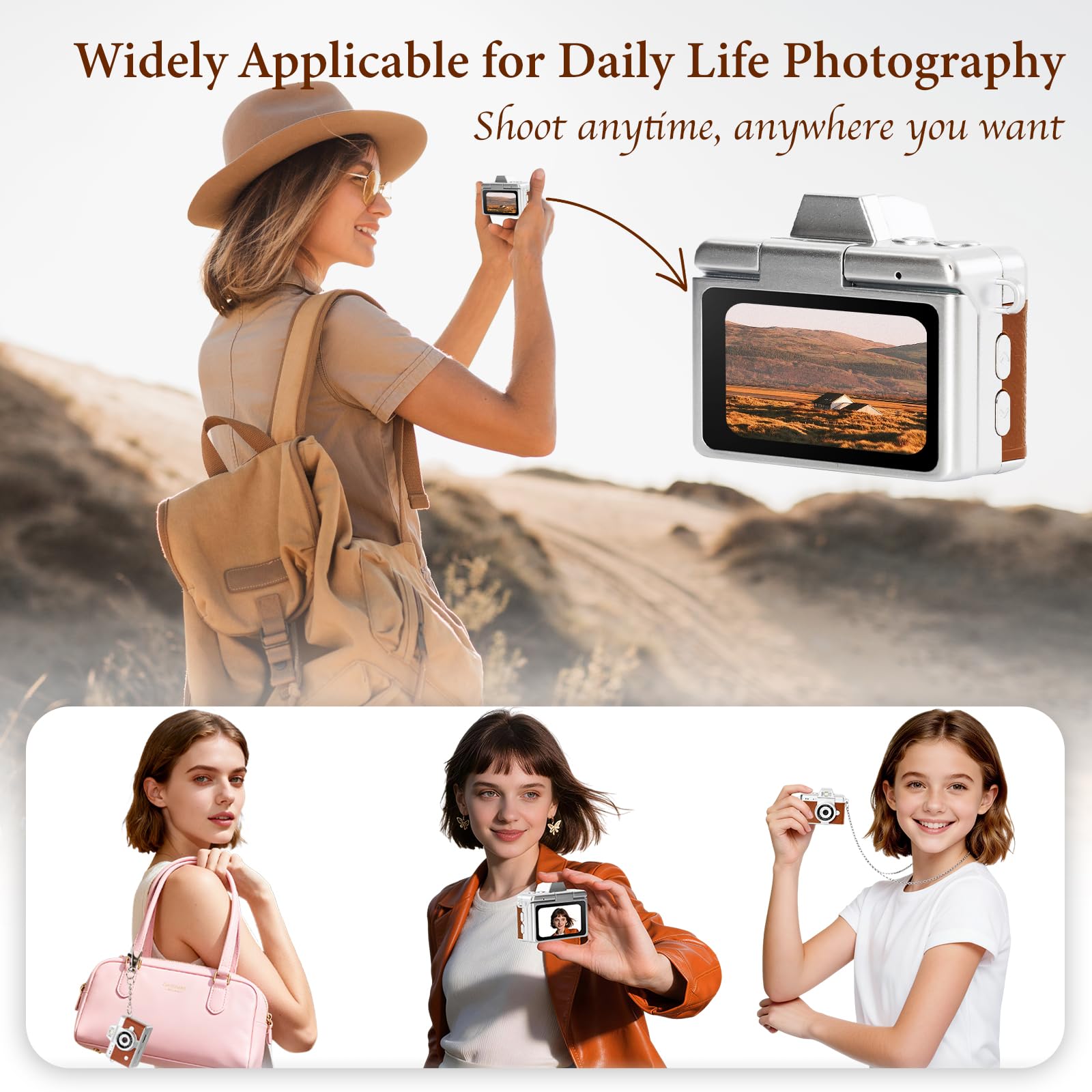 Mini Appareil Photo Numérique Rétro - Caméra Vintage Portable 1080P avec Écran Pliable & Flash - Petit Appareil Photo Numérique Enfant & Adulte - Mini Digital Camera Keychain & Porte-Clé