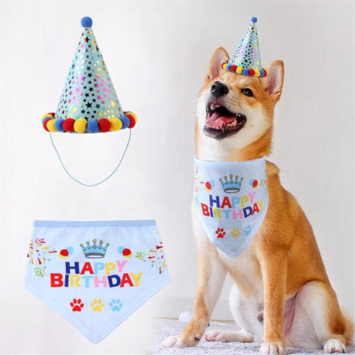 Bandanas For Dogs Dog Triangle Scarf Cone Hat Set Doggie Bandana Neckerchief With Birthday Design Headwear Cap Hat Party Hat Set 2 Sets