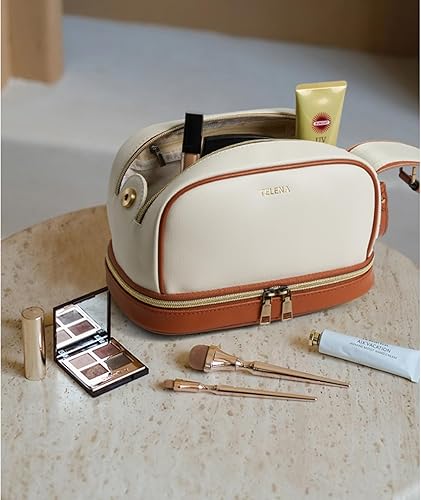 Miniatura 8 de Telena Neceser de viaje para maquillaje, bolsas de cosméticos para mujeres, impermeable, de piel sintética, organizador portátil de gran capacidad,