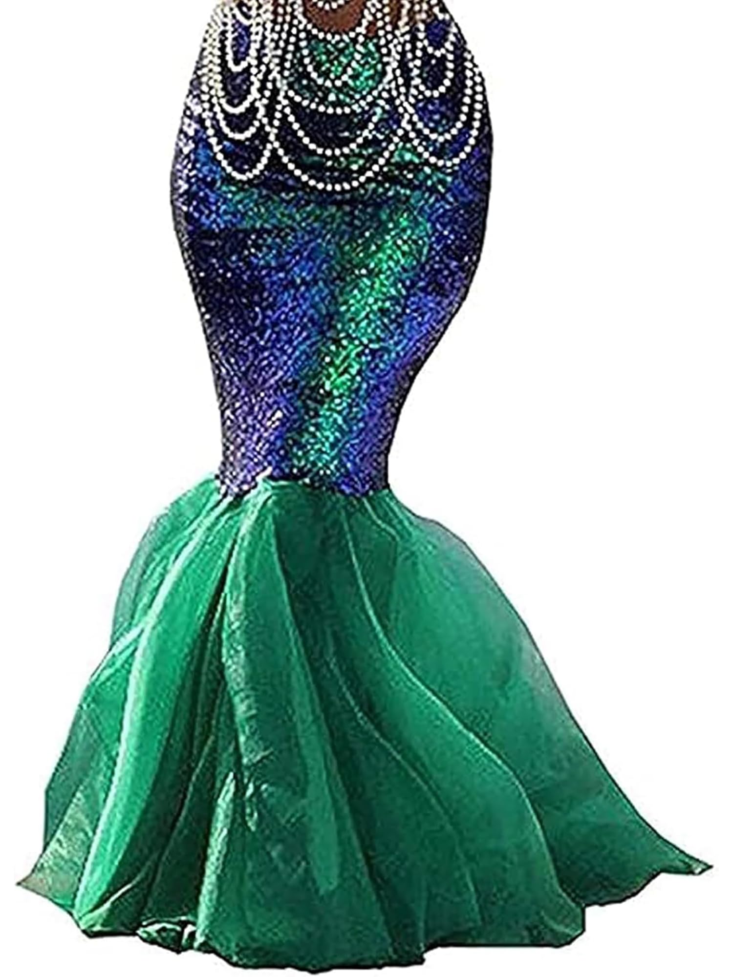 Svuitmsl Women Mermaid Skirt Fancy Metallic Sequins Long Fishtail Skirt with Asymmetric Mesh Panel Halloween Party Cosplay Costume (B-Green, S)