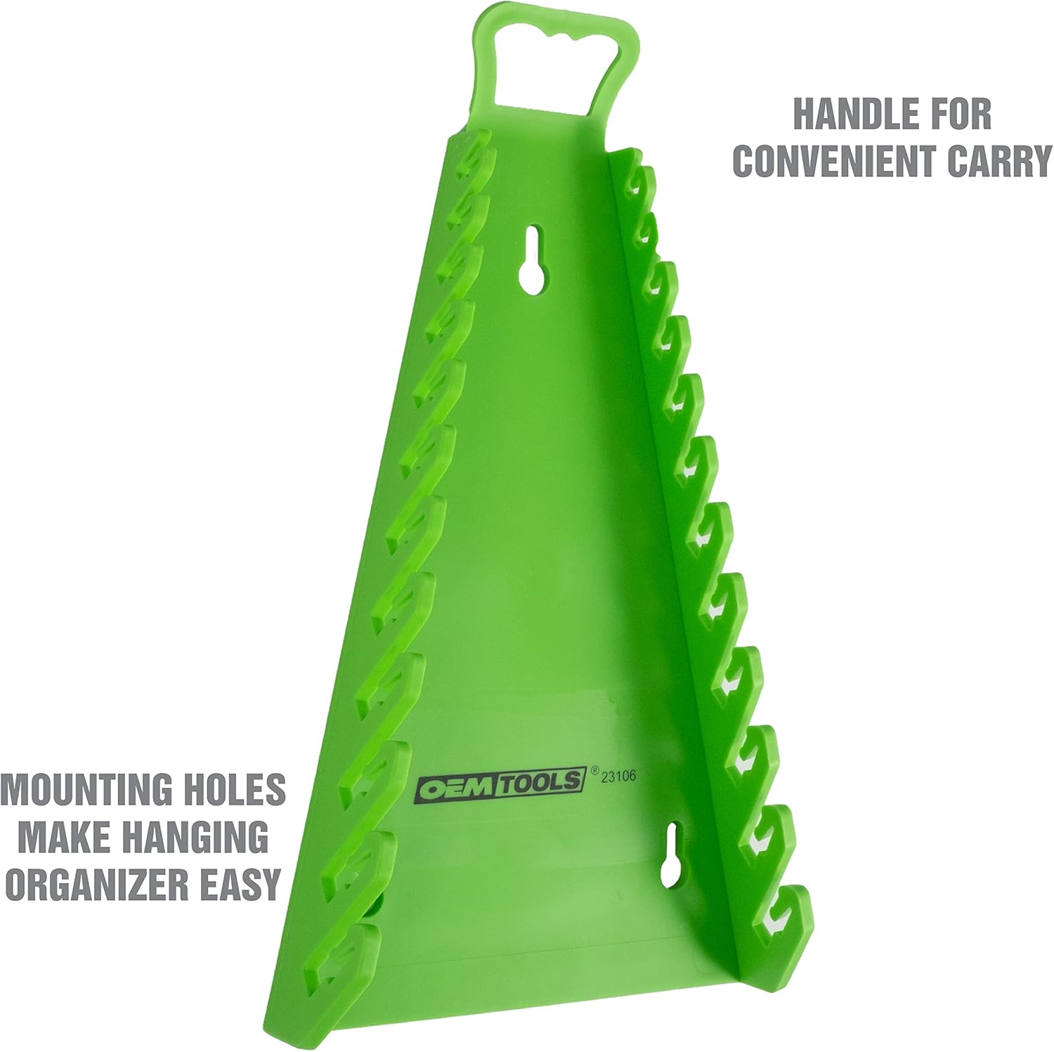 OEMTOOLS 23106 Reverse Wrench Organizer With Handle, For Shop, Garage, Or Tool Box, Organizers And Storage for Convenient Carrying, Case For Wrenches Or Pegboard Tool Holder, 13.8 Inches, Green