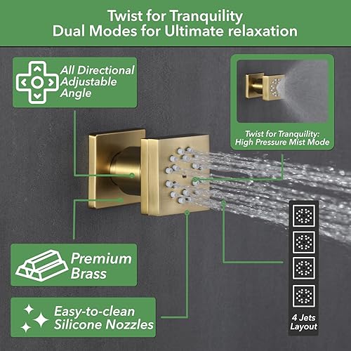 Miniatura 5 de VANFOXLE Juego de grifo de ducha de oro rosa cepillado, grifo de ducha con 2 en 1 de mano, cabezal de ducha LED de 16 pulgadas + cabezal de ducha