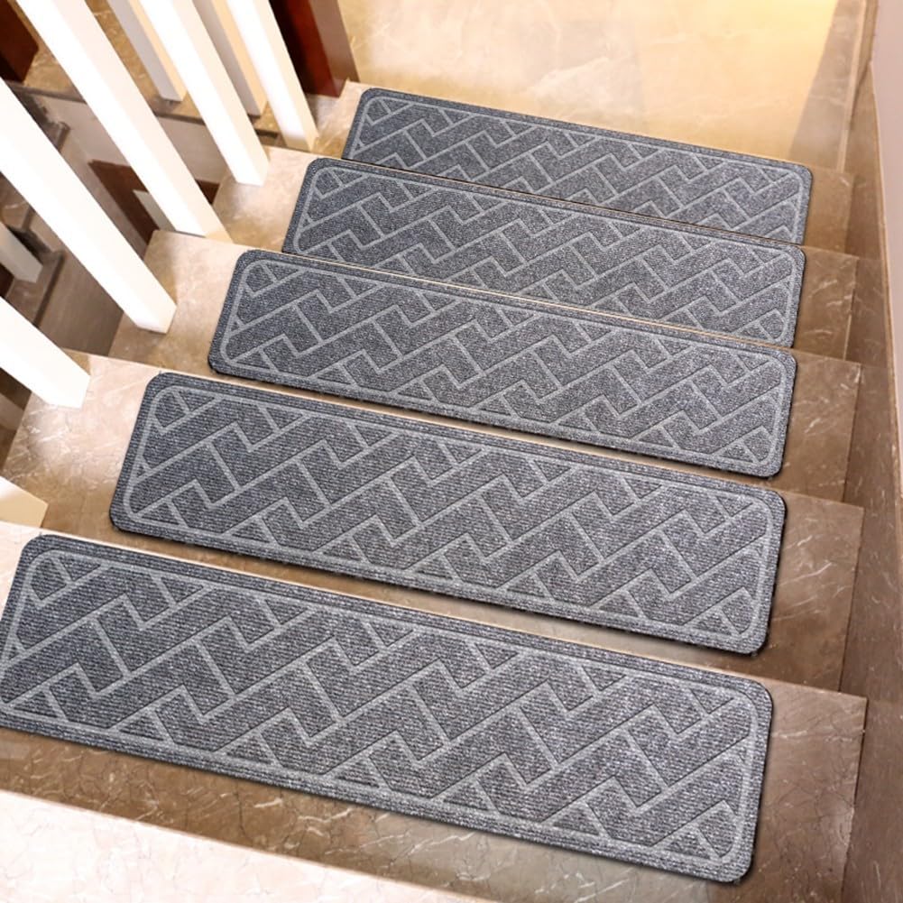 Rutschfeste Stufenmatten aus Polyester, 15 Stück, selbstklebende Rückseite, rutschfeste Teppichschoner für Holzstufen, 20,3 x 76,2 cm, Braun, Beige, Grau, Grün, Schwarz, sicher für Kinder, S (76,2 x