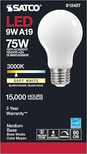 Miniatura 4 de Satco Paquete de 6 lámparas de filamento LED regulables, S12427, lúmenes altos, 11 vatios, A19; blanco suave; base media; 3000 K; 90 CRI; 120