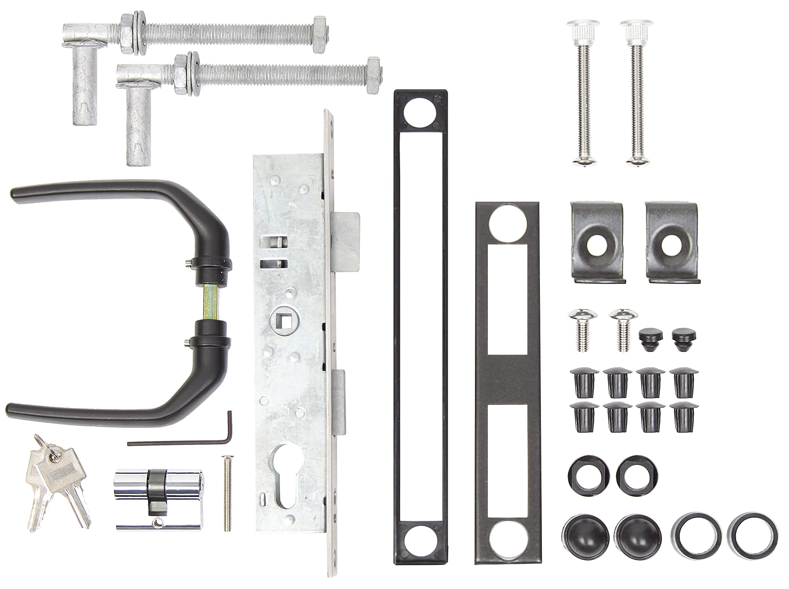 Alberts 653859 Juego de accesorios para puertas de tela metálica, para puertas de hasta 1500 mm de altura, galvanizado fosfatado, revestido de plástico antracita metalizado
