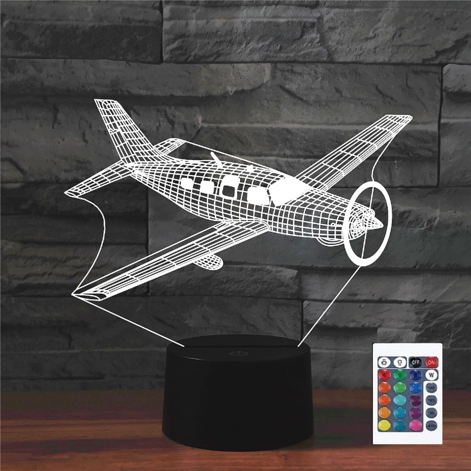 Aircraft 3D Illusion Night Light Touch Table Desk Lamp with Remote Control 16 Colors Optical USB LED Night Light for Kids Gift Room Decoration