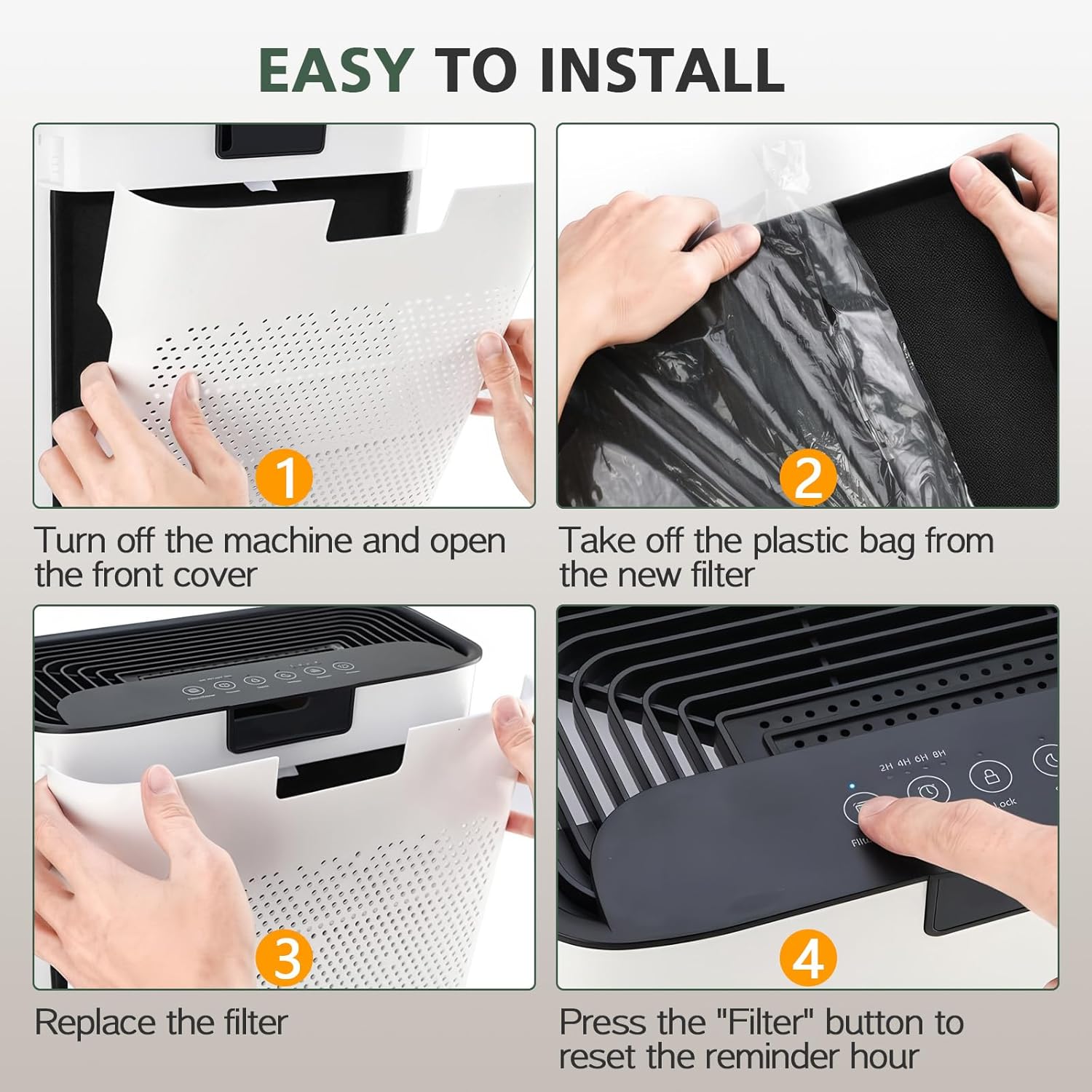 2 Pack KJ190L Filter Replacement for MOOKA KJ190L Air Puri-fier for Home Large Room 2200 Ft², 3 Stage Filtration for Smoke Dust Pollen Pets Hair Dander Odor, 2 HEPA Filters and 4 Washable Pre-Filters - Image 15