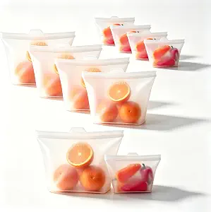 8 Pack Reusable Silicone Bags - Food Grade, Small & Large