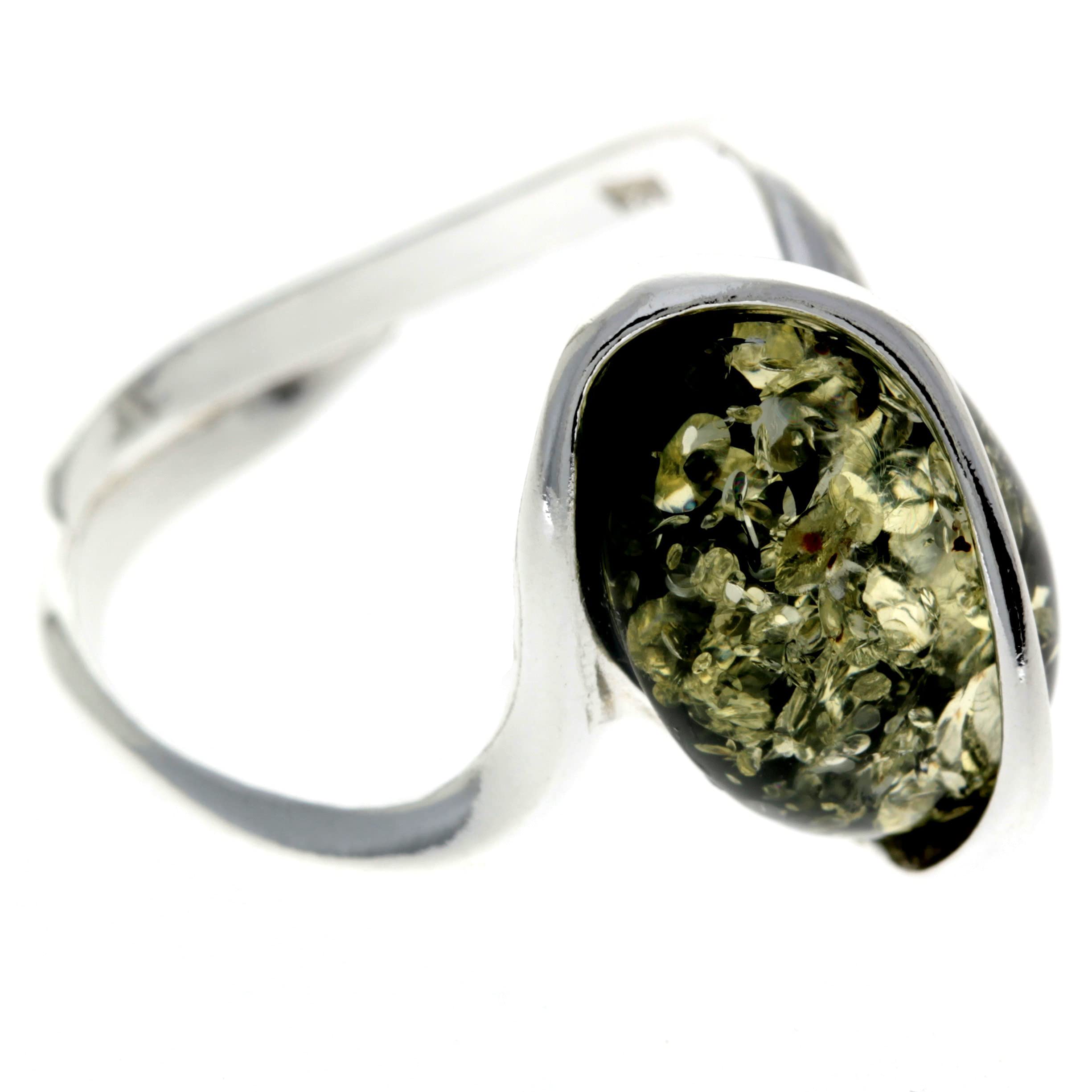 Anello regolabile in vera ambra baltica e argento Sterling 925, design moderno, GL477