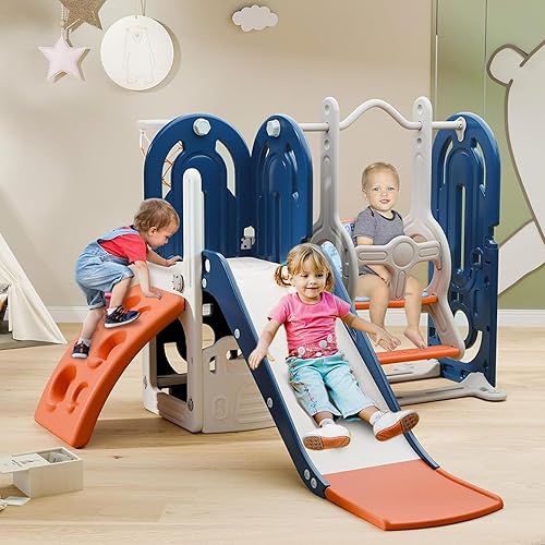 BIERUM Tobogán 5 en 1, columpio y tobogán para niños pequeños de 1 a 3 años con aro de baloncesto y baloncesto, tobogán para niños, para interiores disponible en Yaxa Colombia