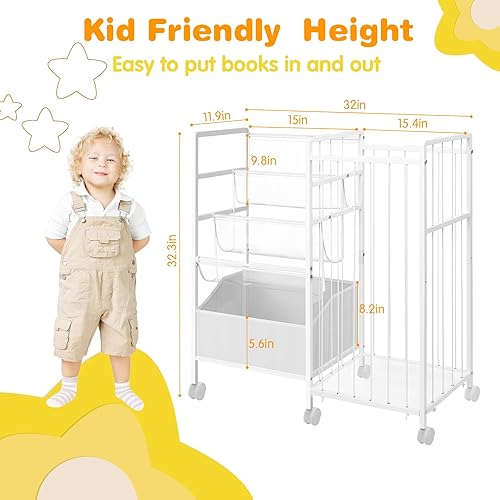 Miniatura 2 de Estantería para niños y almacenamiento de animales de peluche, estante de metal 3 en 1 con ruedas, estantería para niños pequeños con estante de