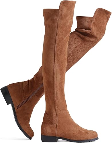 Shoe'N Tale Botas de tacón bajo para mujer con punta puntiaguda sobre la rodilla, botas altas hasta el muslo