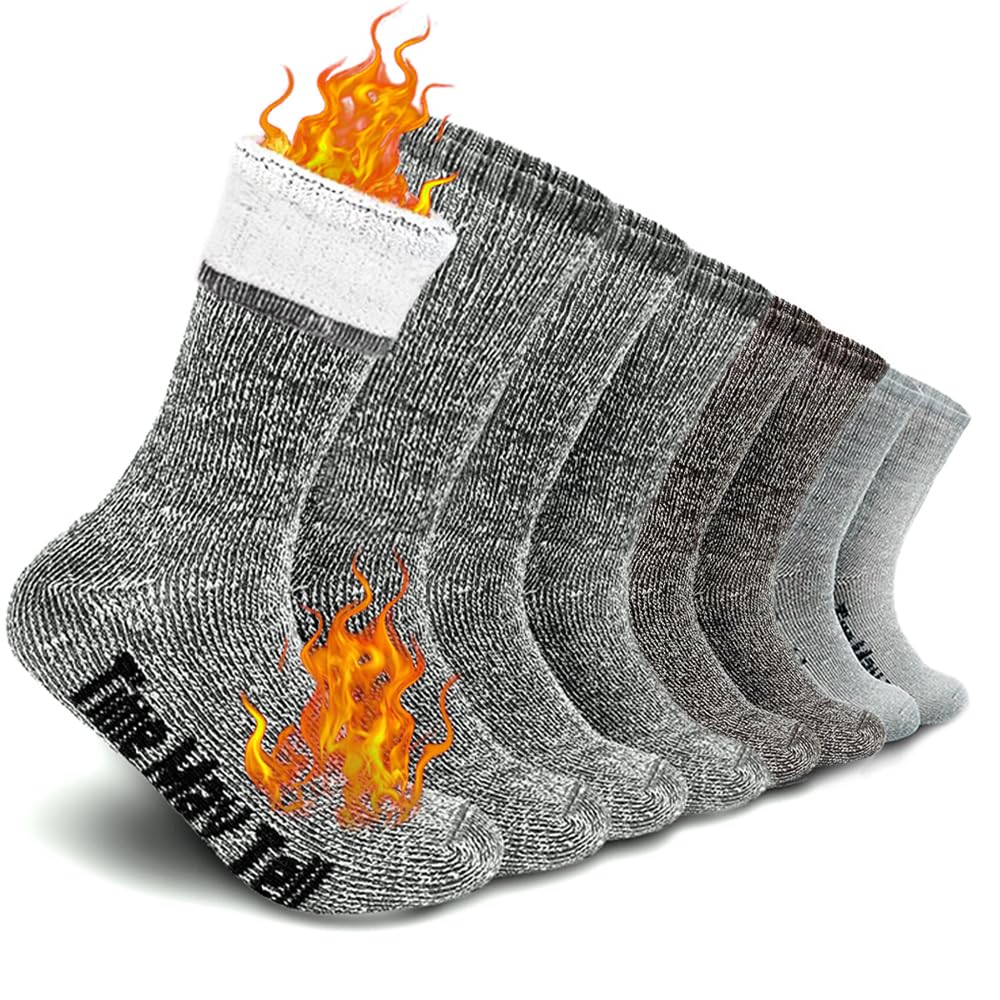 Time May Tell Mens Merino Wool Hiking Cushion Socks Thermal Warm Crew Winter Boot Socks Pack (2/4 Pair,6-13 Size)