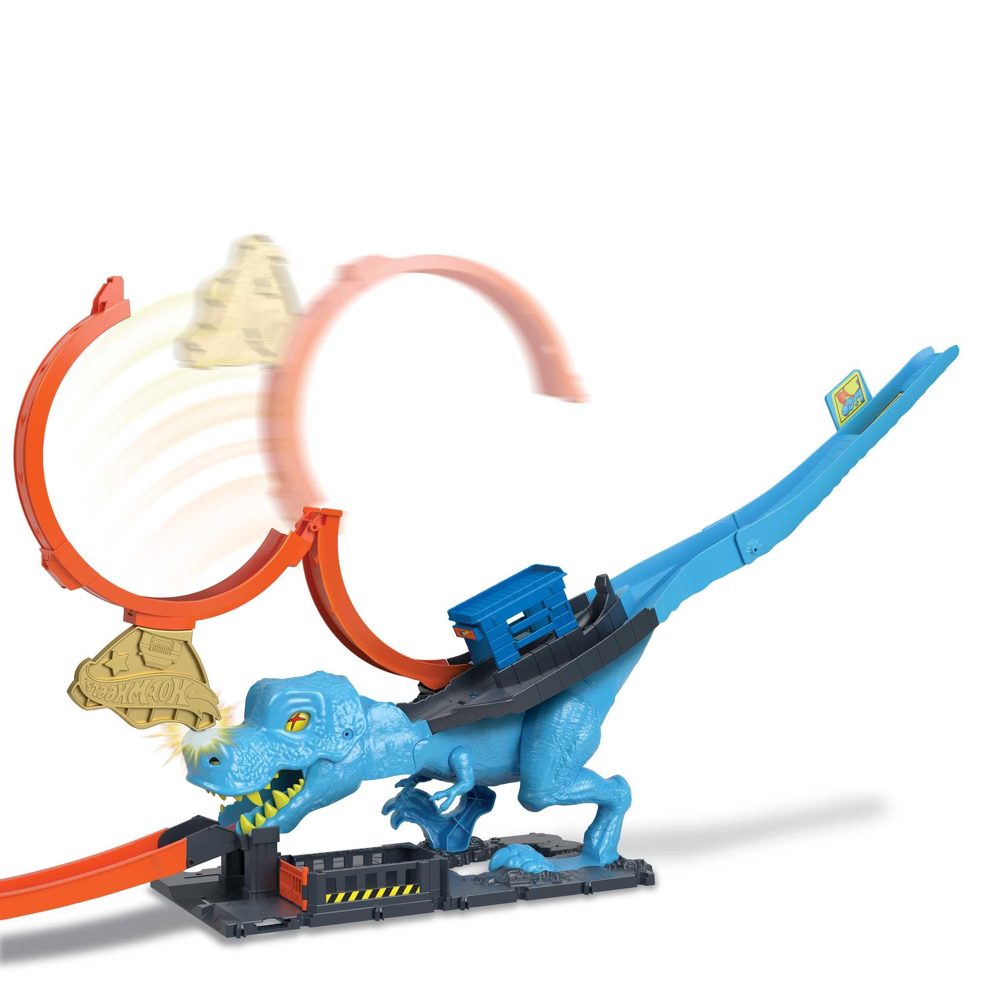Hot Wheels Autorennbahn T-Rex Angriff, Geschicklichkeitsspiel mit Looping Track, Auto Spielzeug ab 4 Jahre, HNP77