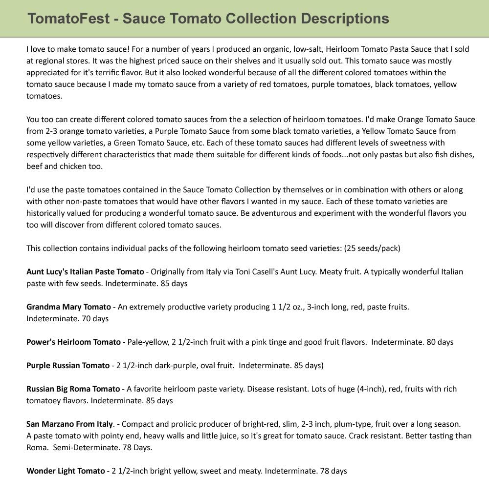 TomatoFest Colección de semillas de tomate tradicionales orgánicas de
