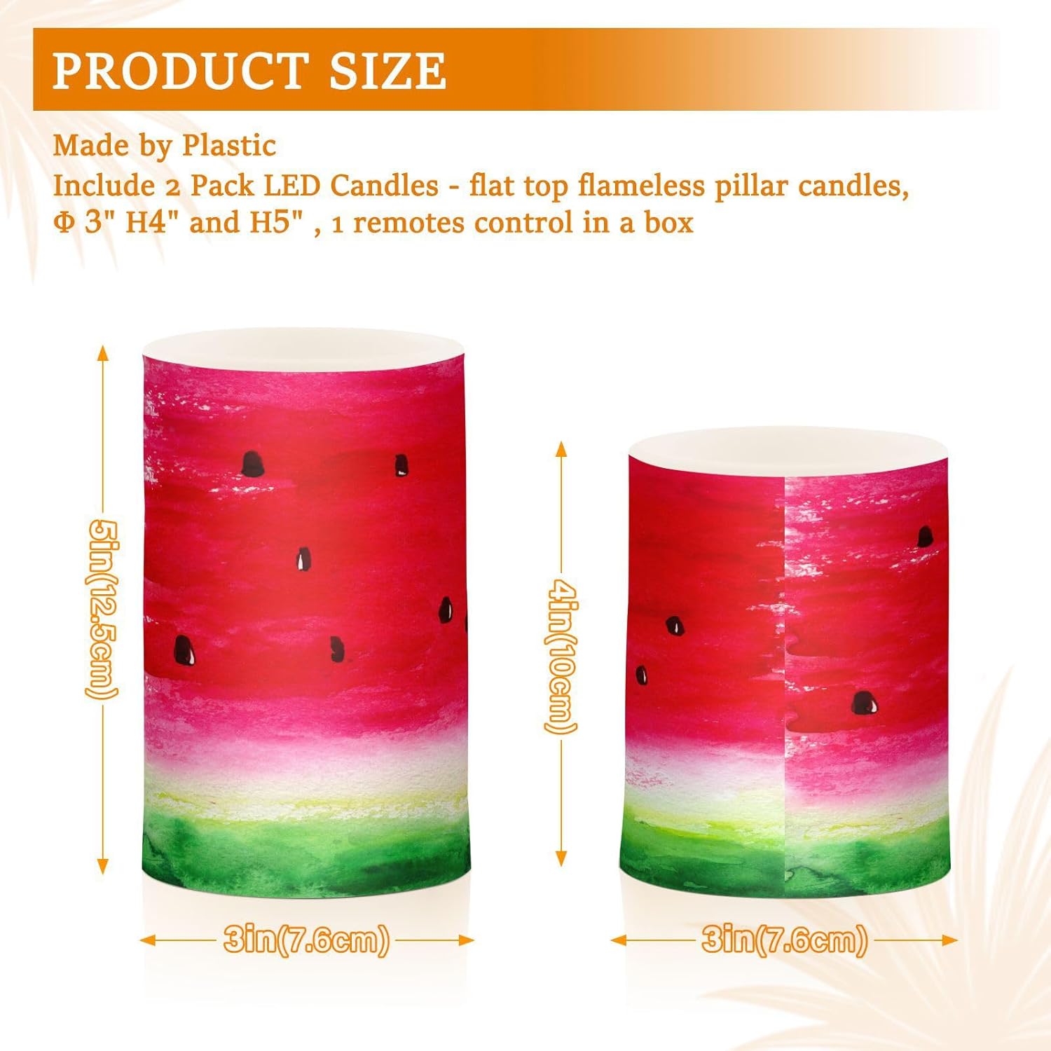 Eionryn Red Watermelon Flameless Candles Summer Tropical Fruits Battery Operated LED Candles with Remote Timer Electric Candles for Home Party Decor 2pcs