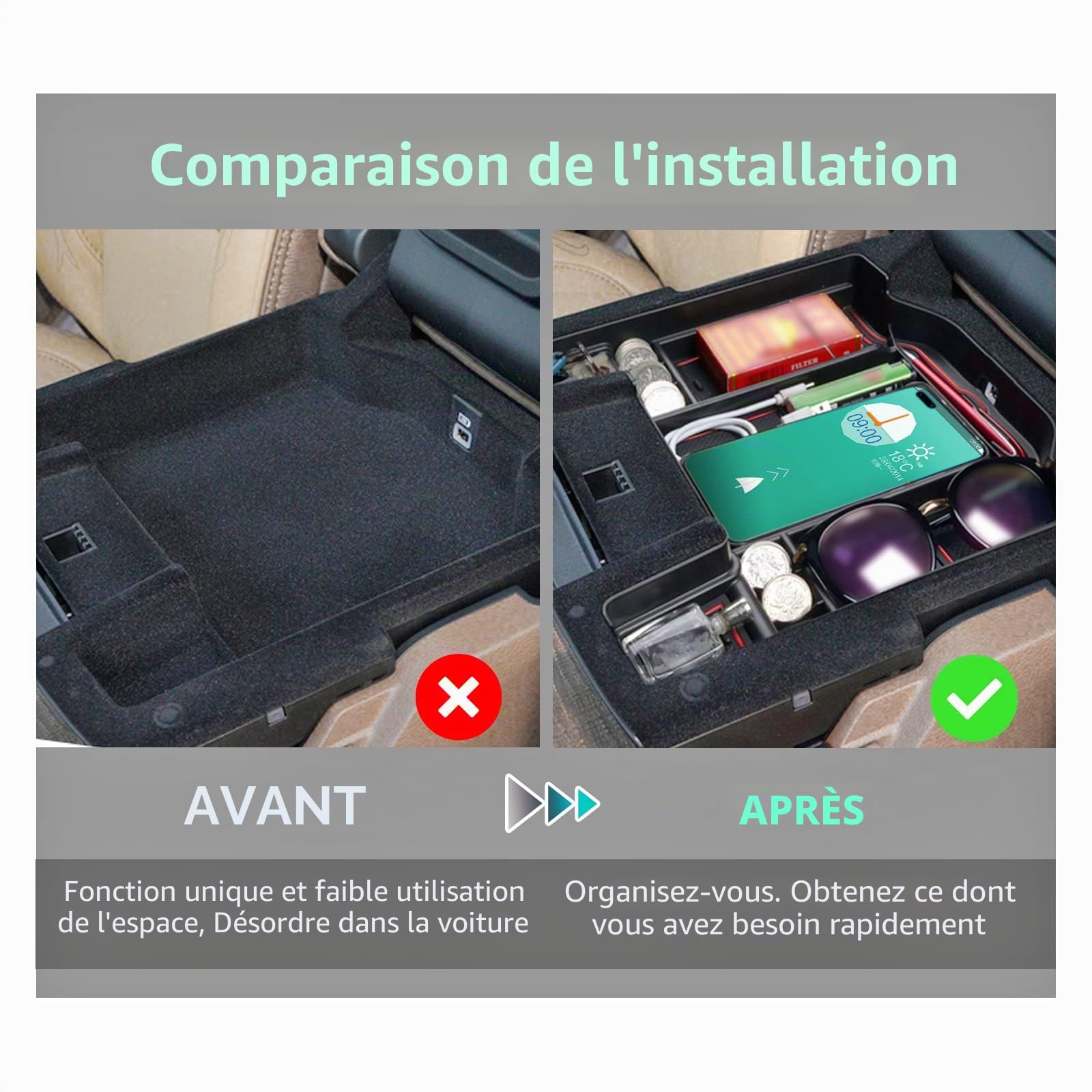 GAFAT Compatible avec Nouveau Dodge RAM 1500 2019-2024 2025 Console Centrale Boîte de Rangement, RAM 1500 2023 Accoudoir Organiseur, Boîte à Gants, RAM 1500 Accessoires (Rouge)