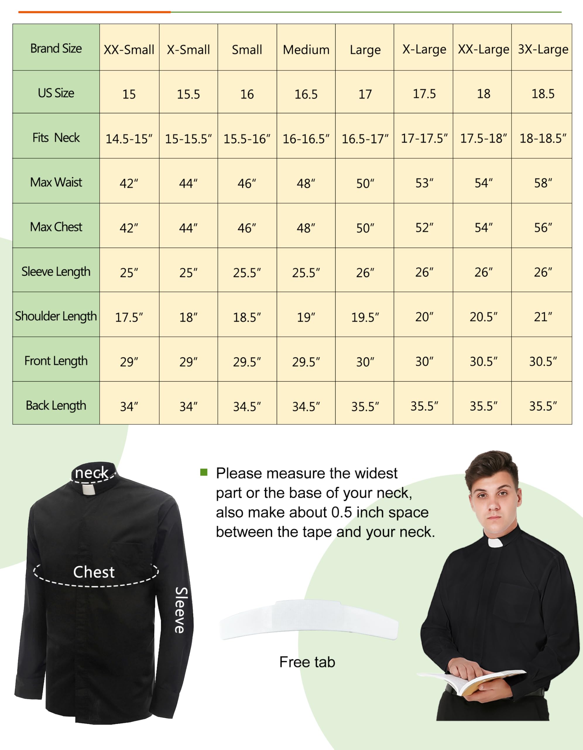 IvyRobes Camicia Prete a Maniche Lunghe da Uomo Clergyman con Colletto Sacerdote per Unisex