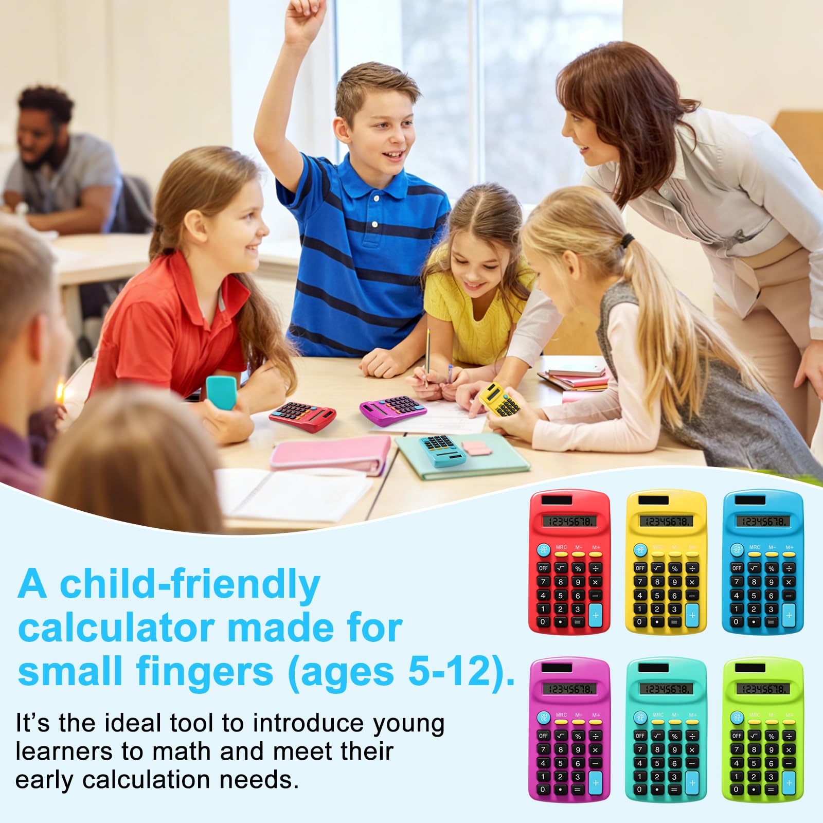 Lot de 30 calculatrices de poche à énergie solaire pour étudiants, fournitures de salle de classe, petite calculatrice pour enfants, école, maison, bureau (6 couleurs)