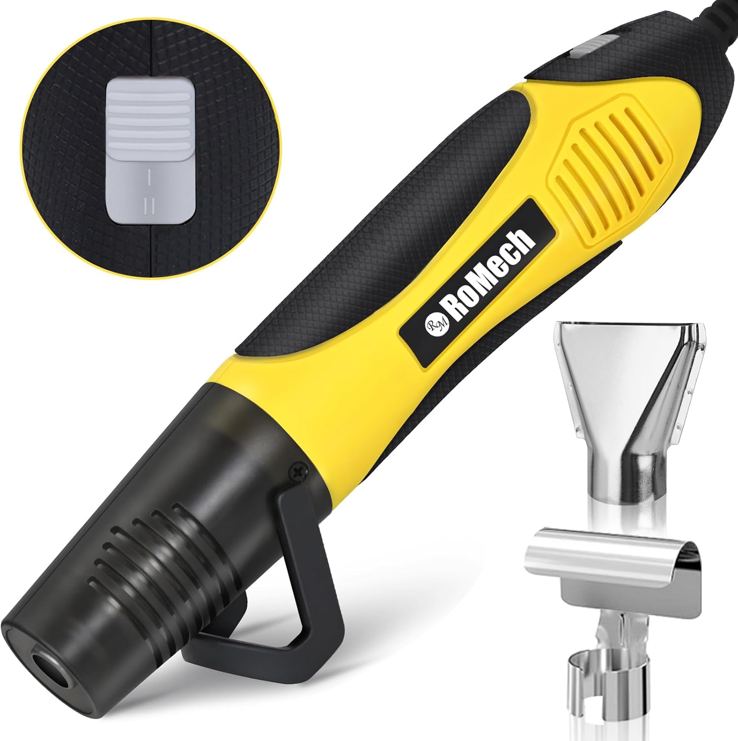 ROMECH 350W Heat Gun with 2 Nozzles, Dual Temp Heat Gun 400°F-660°F, Fast Heat Hot Air Gun with Overload Protection for DIY Craft Embossing Shrink Wrapping (Yellow)