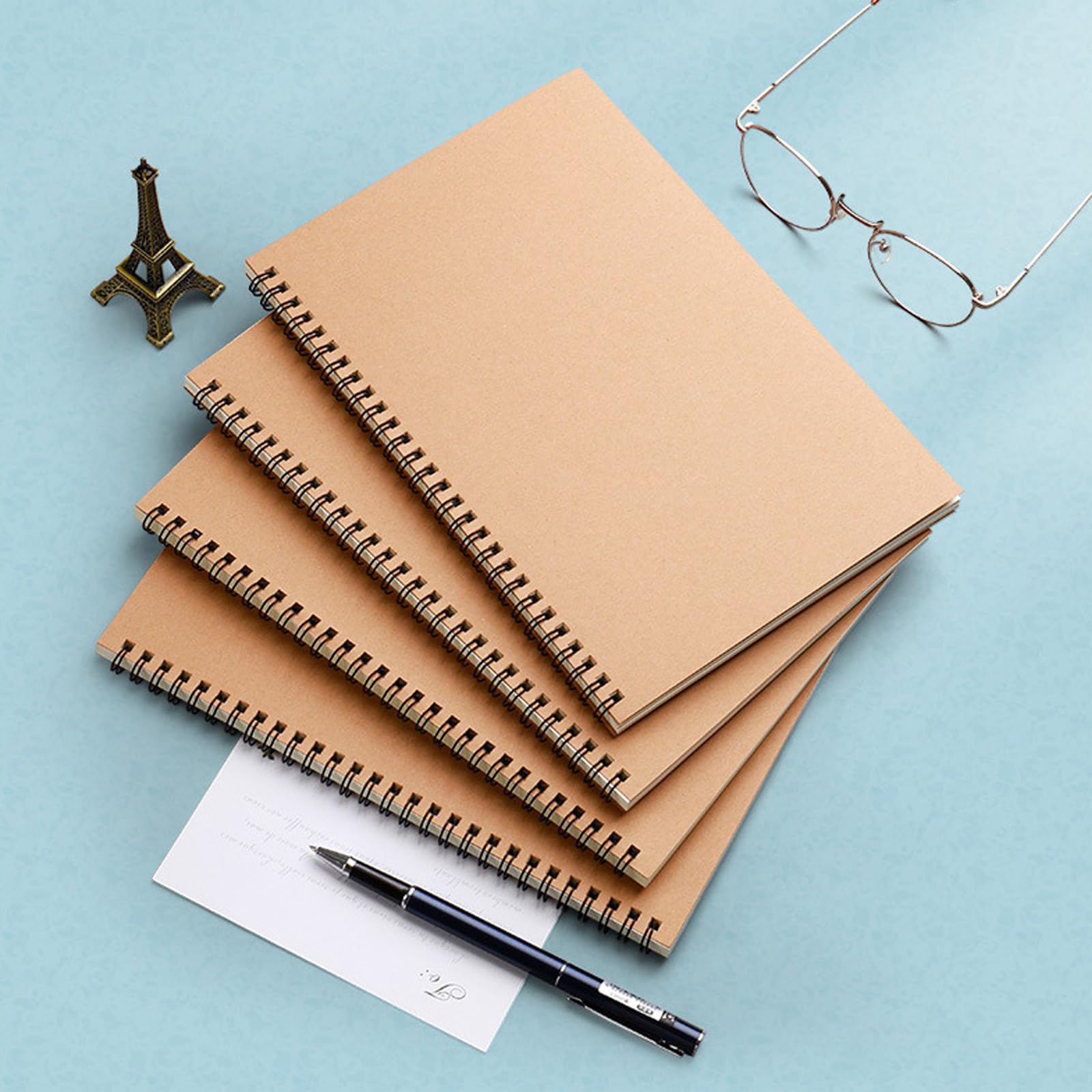 Haploon Confezione da 22 quaderni a spirale formato A5, con copertina rigida in carta kraft, 50 pagine, 21 x 14 cm, pagine a righe larghe per studenti, ufficio, lavoro (marrone)