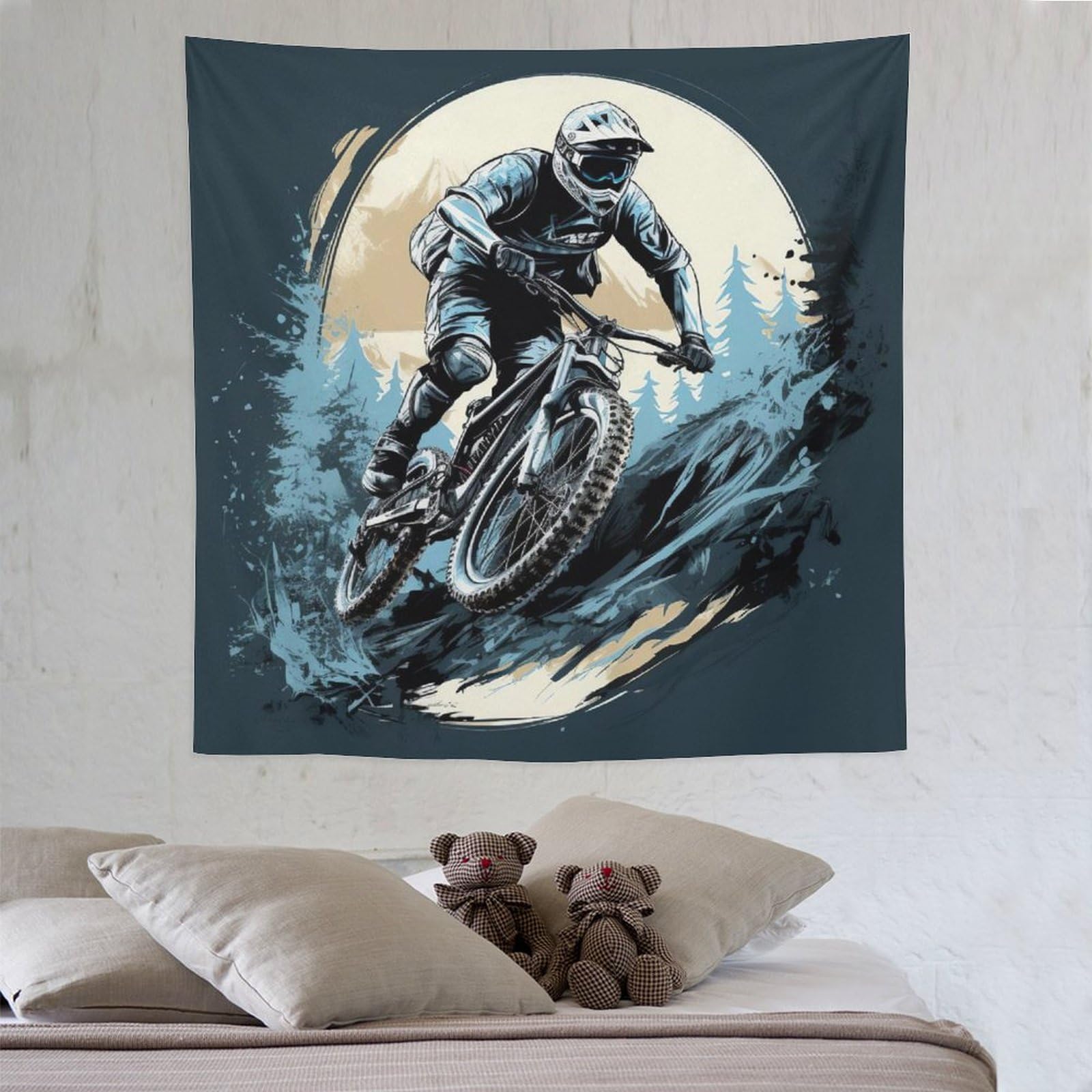PAZZK Mountain Bike Tapestry, Tapestries Wall Art for Bedroom Living Room, Tapestry Wall Hanging 150×150cm