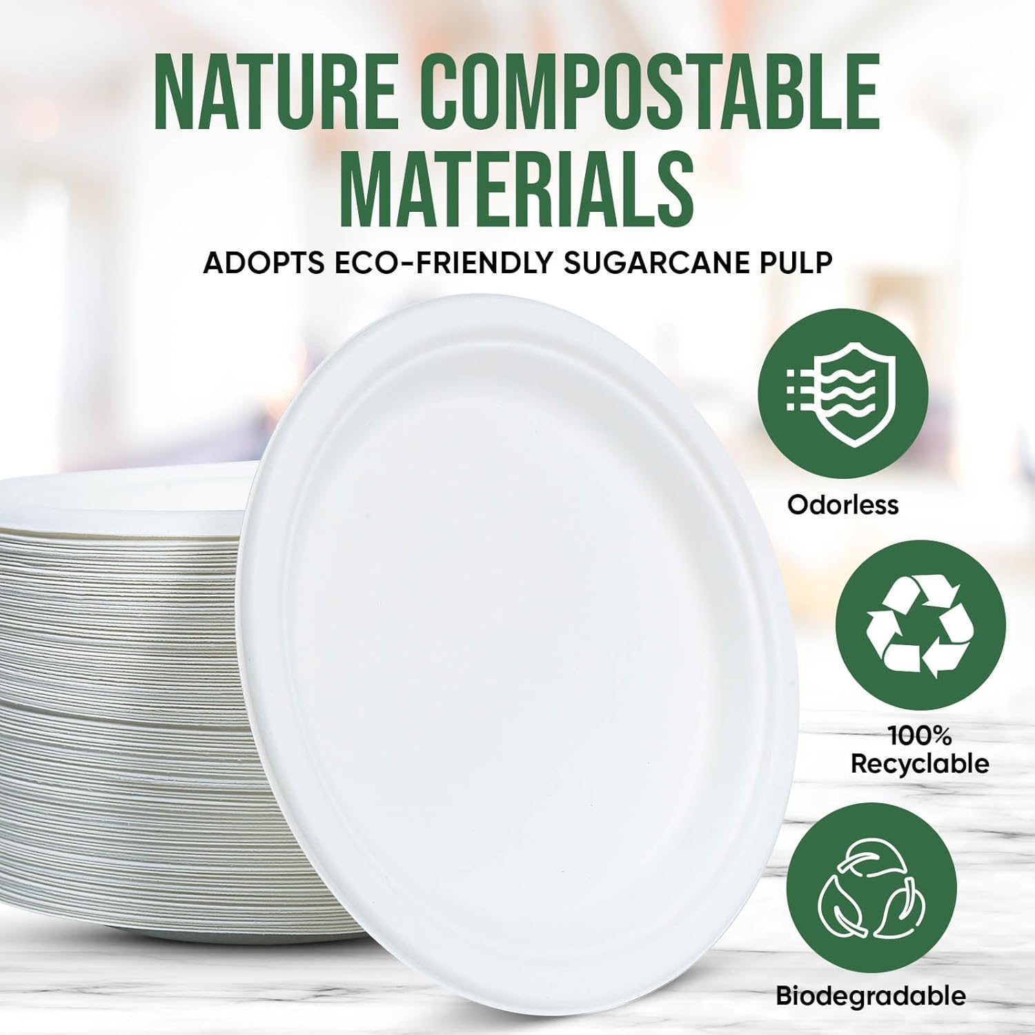 9 Inch Paper Plates 100 Pack - 100% Compostable Dinnerware | Leak & Grease Resistant Disposable Plates for Parties, Microwavable, Bulk Eco-Friendly - White - Image 5