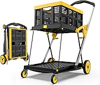 Vista 8 de Carrito de compras plegable con ruedas, capacidad de 200 libras, carrito de comestibles con ruedas con caja de almacenamiento, carro de mano con Rojo