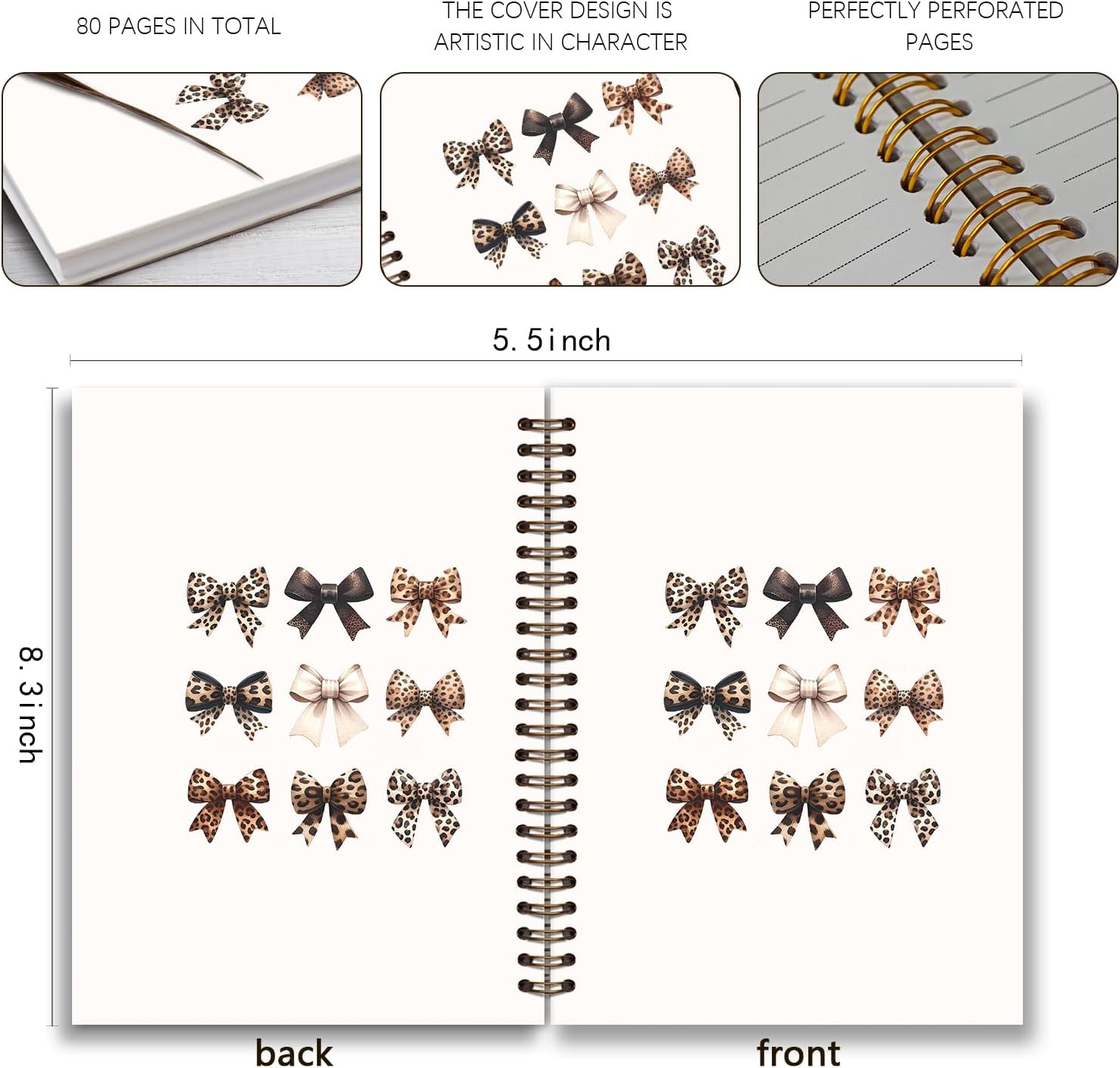 Coquette Leopard Notebook,Cute Journal Preppy School Supplies Aesthetic Notebooks for women,Cheetah Notebook Spiral Hardcover Notebook for Work Note Taking,5.5x8.3 - Image 6