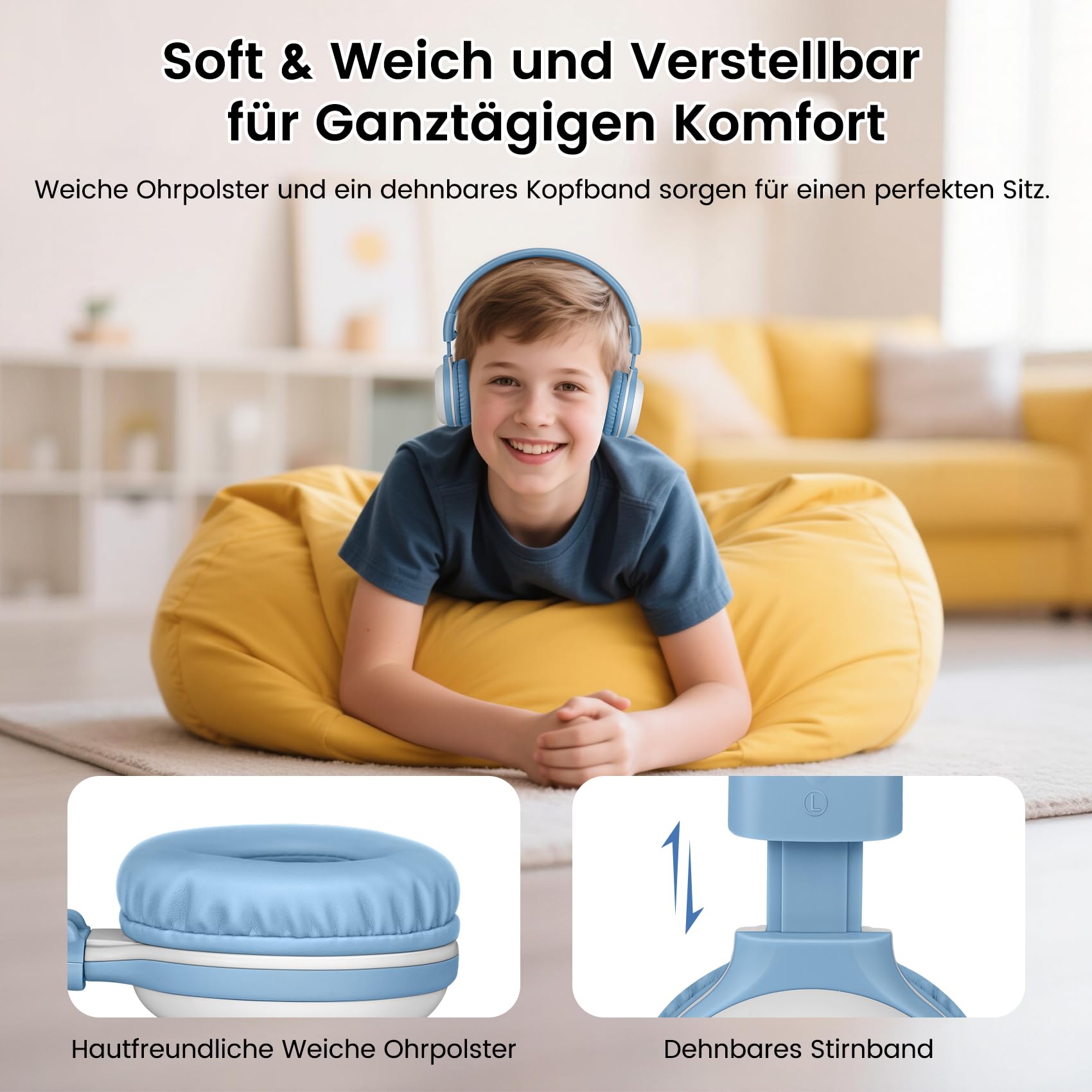 SIMOLIO AuraCast Bluetooth Kopfhörer Kinder, Gemeinsames Kabelloses Audio-Sharing, Kompatibel mit Jedem Einzelnen Bluetooth-Gerät für Familie, Unterricht & Reisen, mit Integriertem Mikrofon, Klappbar
