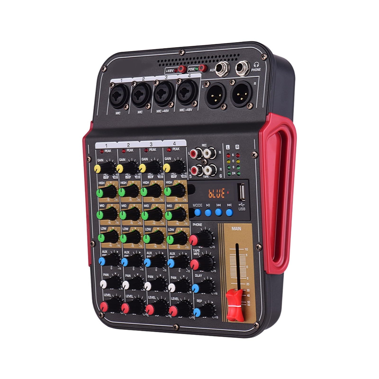 Mixer per DJ, TM4 Mixer Digitale a 4 canali, Console di missaggio, Alimentazione Phantom 48V Integrata con Funzione BT, Professionale