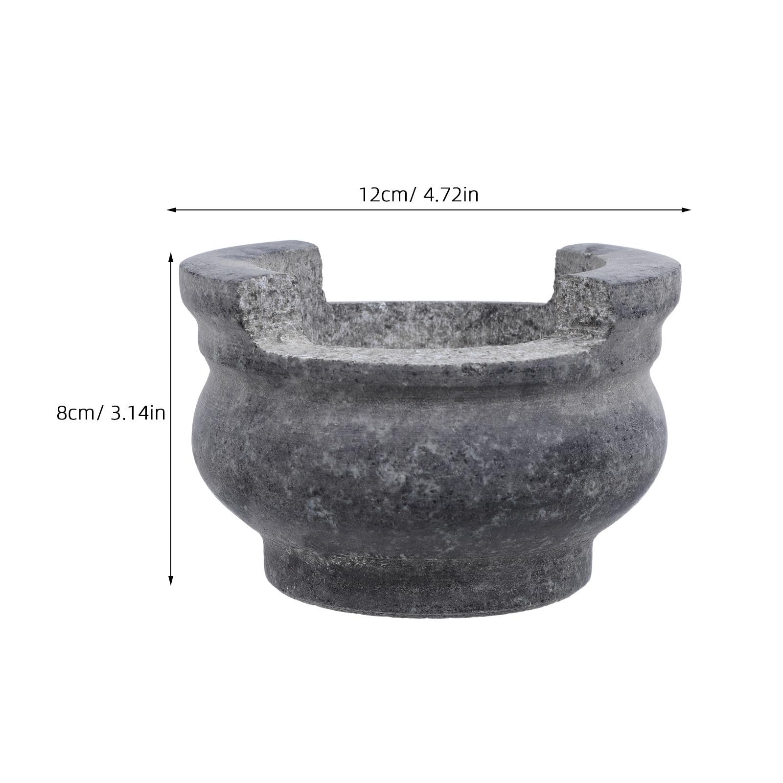 Brûleur de Parfum Base Large Stable Noir en Pierre Sculptée Forme Ronde avec Double Poignée pour Autels et Tables de Jardin