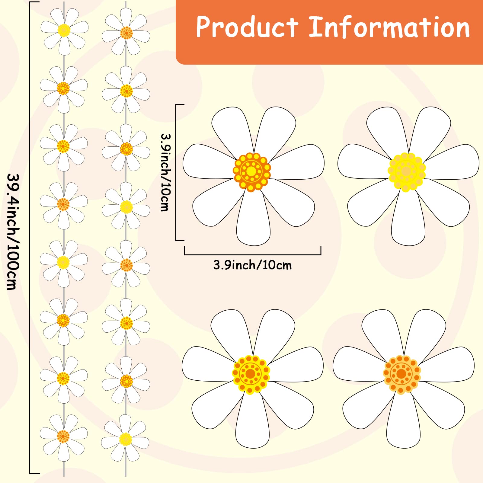 12 Pcs Daisy Groovy Boho Party Hanging Banners – Retro Paper Garlands For Decor