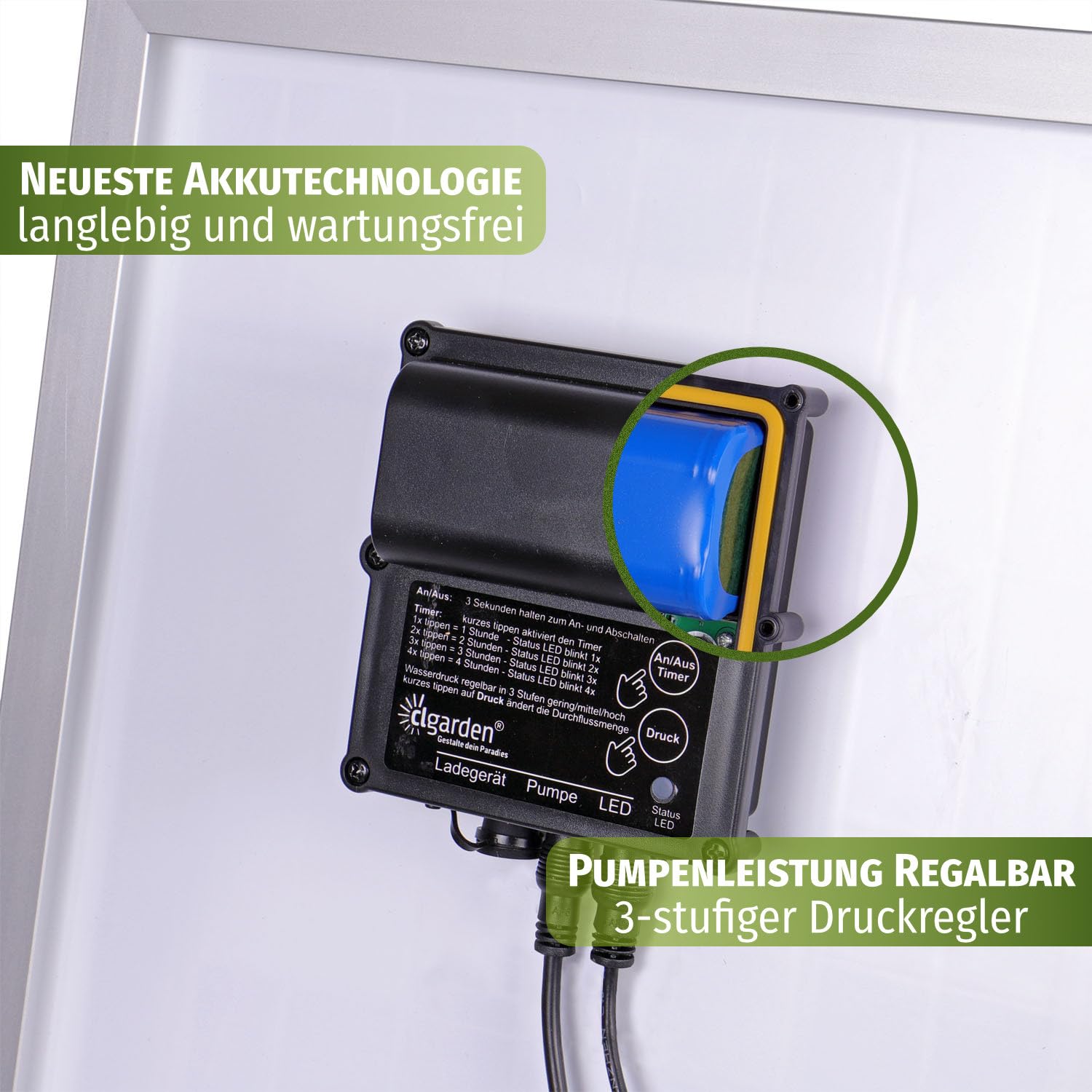 CLGarden Solar Springbrunnenpumpe NASP4-S Set mit Akku LED Beleuchtung Schlauch Pumpe für Springbrunnen Quellstein Garten Brunnen 500 l/h 12V